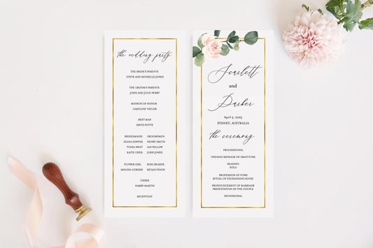Floral Wedding Program Template, Printable Ceremony Programs, Editable, Instant download, Greenery - Scarlett - SAVVY PAPER CO