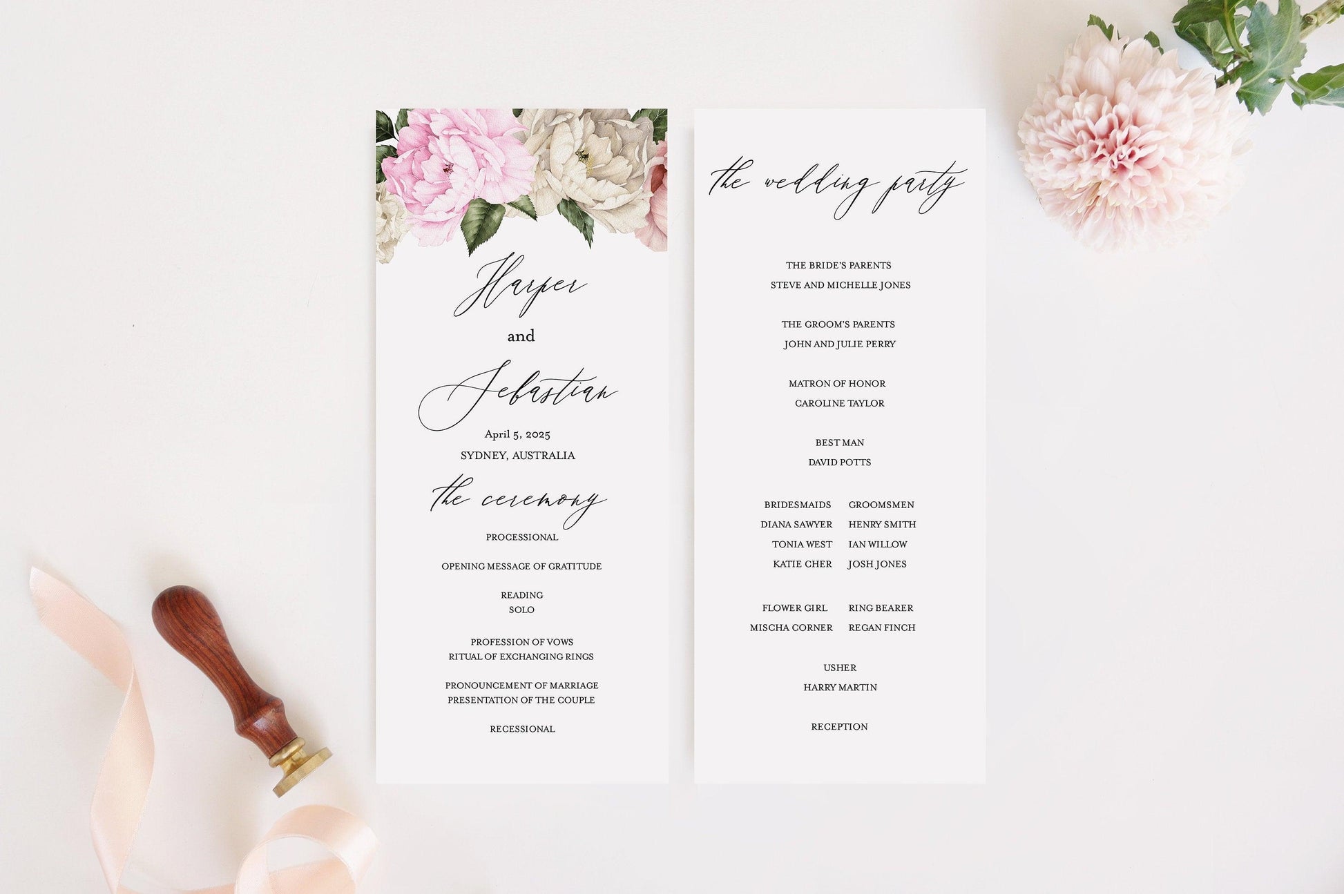 Floral Wedding Program Template Printable Ceremony Programs Editable Template Instant download - Harper - SAVVY PAPER CO