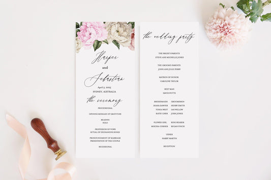 Floral Wedding Program Template Printable Ceremony Programs Editable Template Instant download - Harper - SAVVY PAPER CO