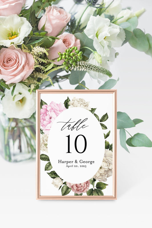 Floral Wedding Table Number Printable Numbers Printable Instant Download Templett Table Number Cards -Harper - SAVVY PAPER CO
