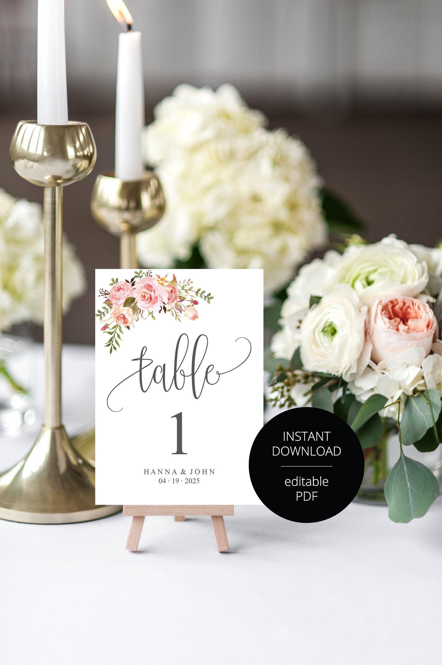 Floral Wedding Table Number, Wedding Table Printable, Numbers Printable, Instant Download, DIY Table Numbers, Table Number Cards - HANNA - SAVVY PAPER CO