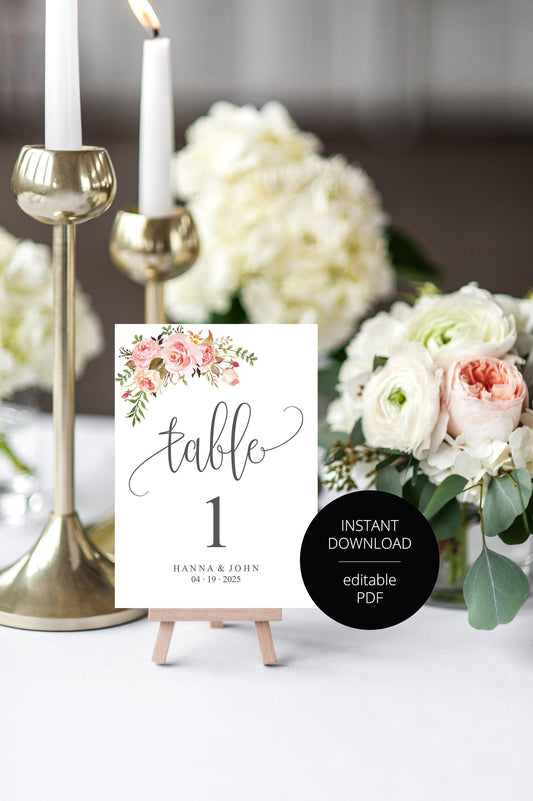 Floral Wedding Table Number, Wedding Table Printable, Numbers Printable, Instant Download, DIY Table Numbers, Table Number Cards - HANNA - SAVVY PAPER CO