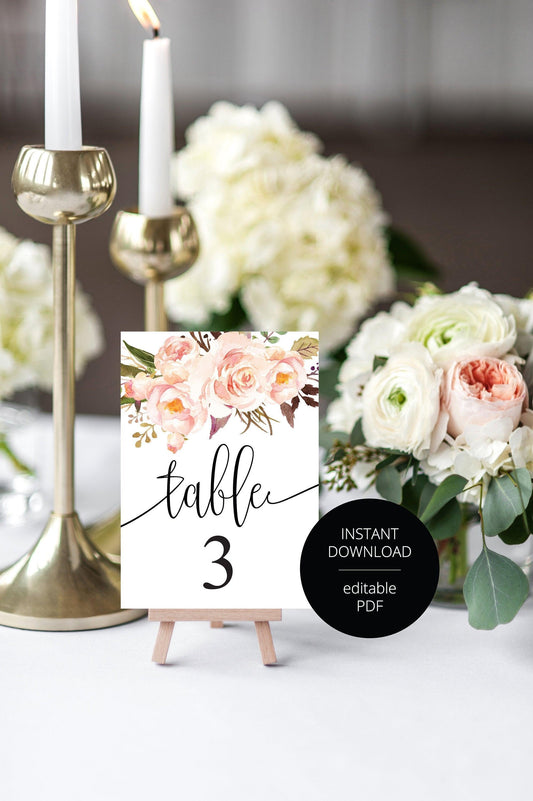 Floral Wedding Table Number, Wedding Table Printable, Numbers Printable, Instant Download, DIY Table Numbers, Table Number Cards -KATHERINE - SAVVY PAPER CO