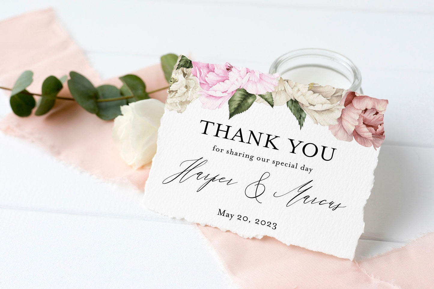 Floral Wedding Thank You Card Instant Download Thank you Cards Printable Thank You Wedding Cards Calligraphy - Harper - SAVVY PAPER CO