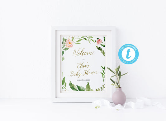 Floral Welcome Baby Shower Sign Template, Printable Sign, Baby Shower Welcome Sign, Bridal Shower Decoration - Elisa - SAVVY PAPER CO