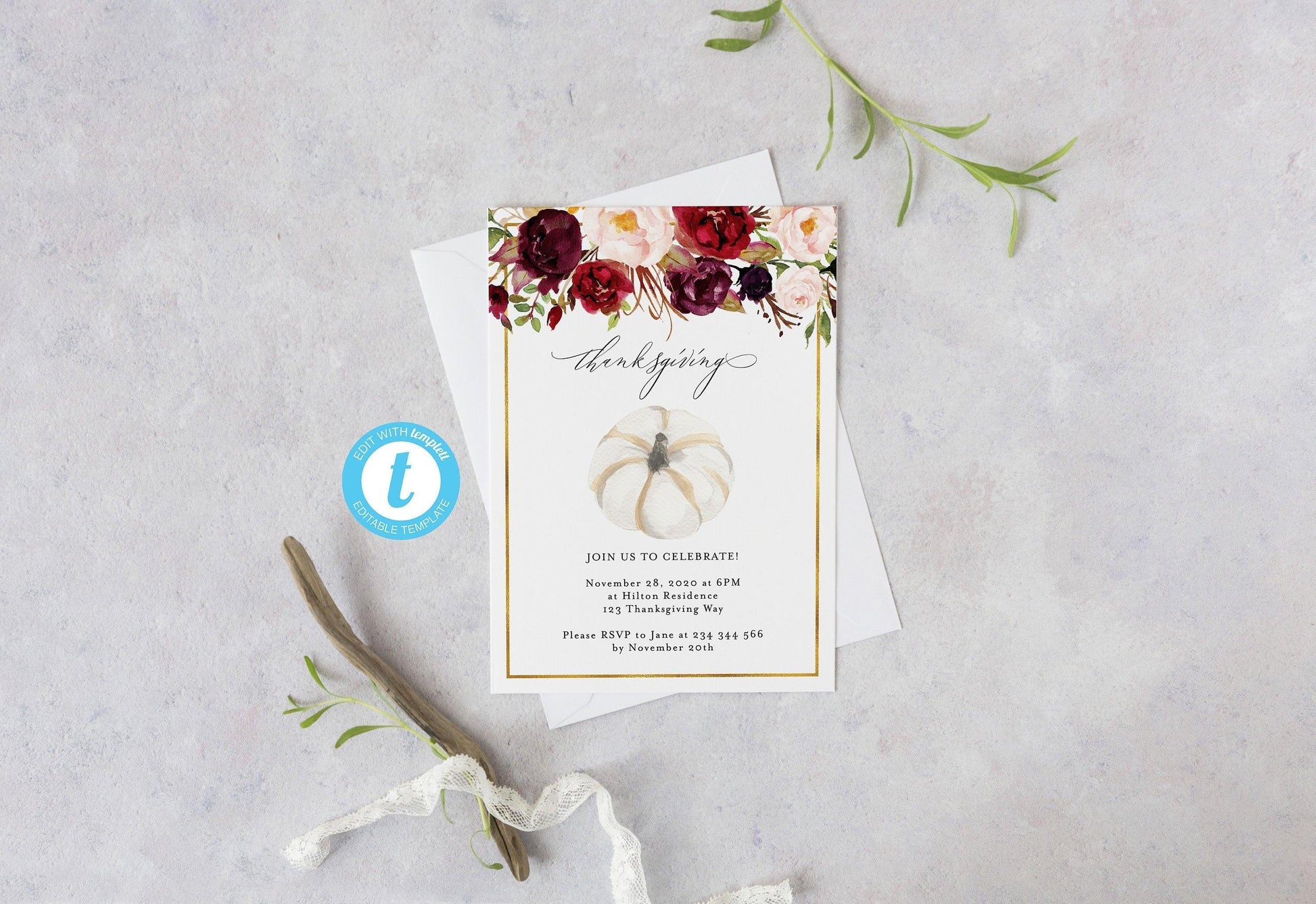 Friendsgiving Dinner Invitation Template, Autumn Invite, Pumpkin, INSTANT DOWNLOAD, Printable Invitations for Baby Shower #WB4 - SAVVY PAPER CO