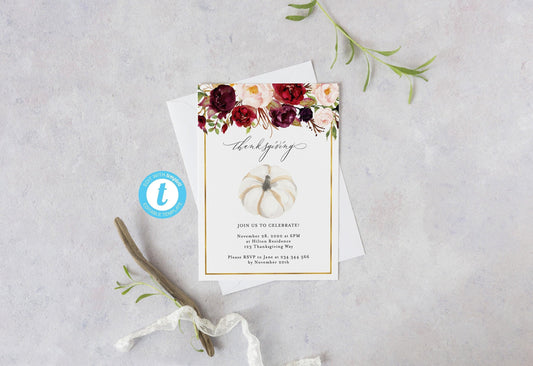 Friendsgiving Dinner Invitation Template, Autumn Invite, Pumpkin, INSTANT DOWNLOAD, Printable Invitations for Baby Shower #WB4 - SAVVY PAPER CO