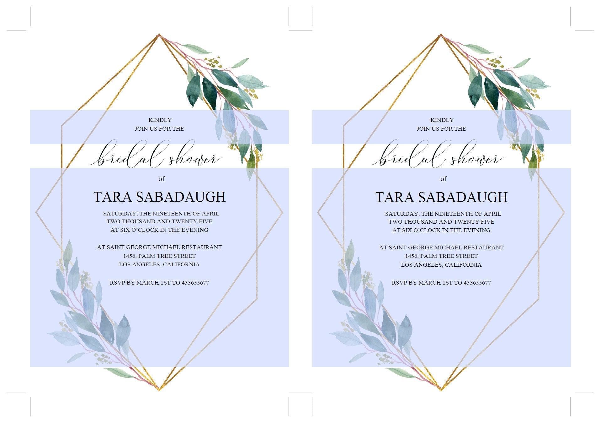 Geometric Greenery Bridal Shower Invitation Instant Download Printable Editable Template DIY Bridal Shower Invite- TARA - SAVVY PAPER CO