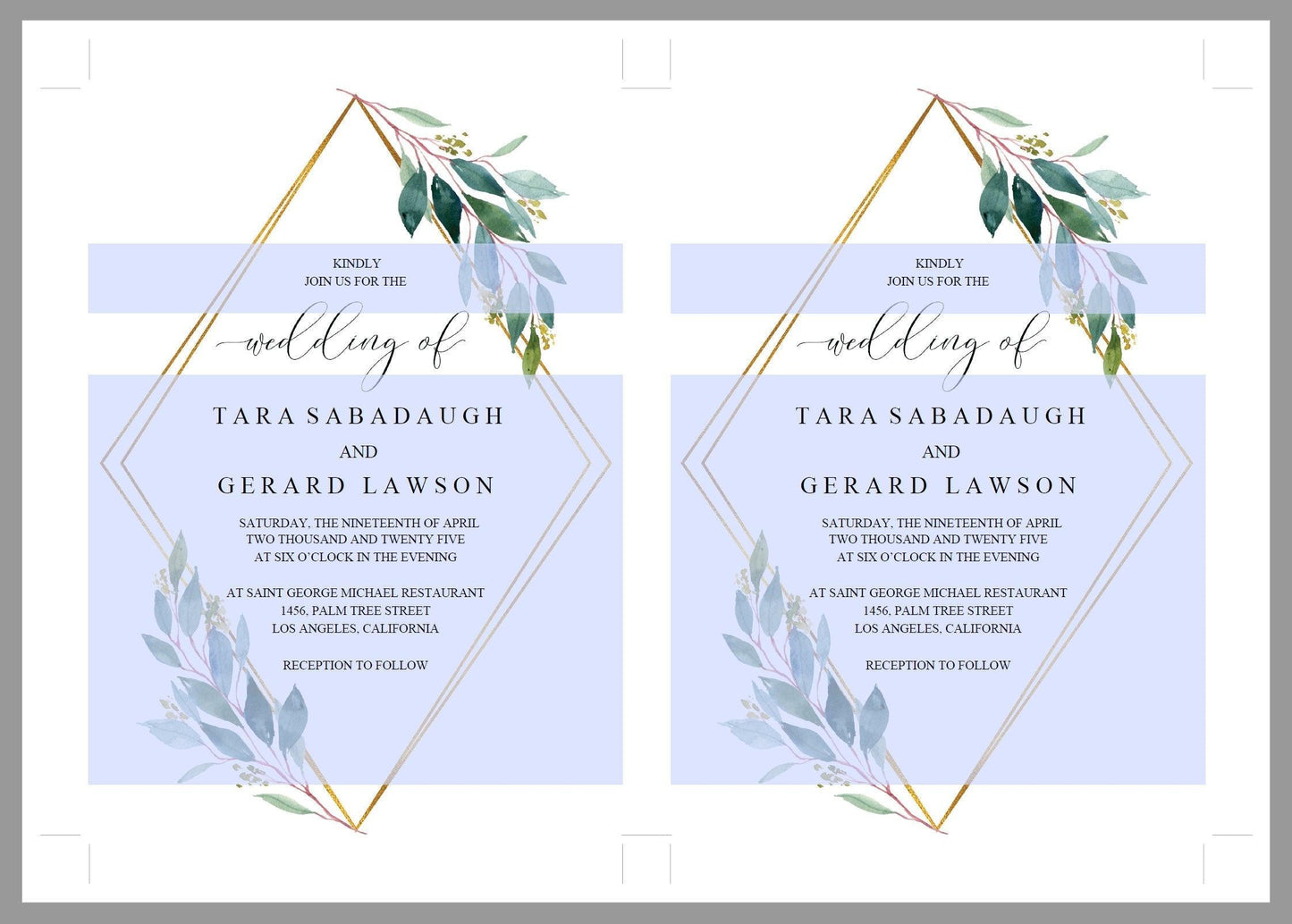 Geometric Greenery Wedding Invitation Editable Template, Printable DIY Instant Download Invites, Digital Download Invitations- TARA - SAVVY PAPER CO