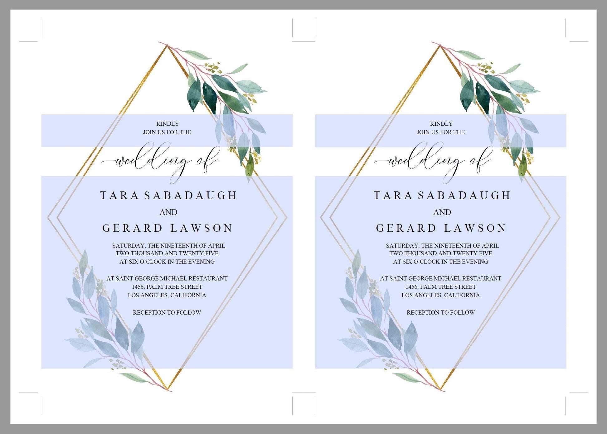Geometric Greenery Wedding Invitation Editable Template, Printable DIY Instant Download Invites, Digital Download Invitations- TARA - SAVVY PAPER CO