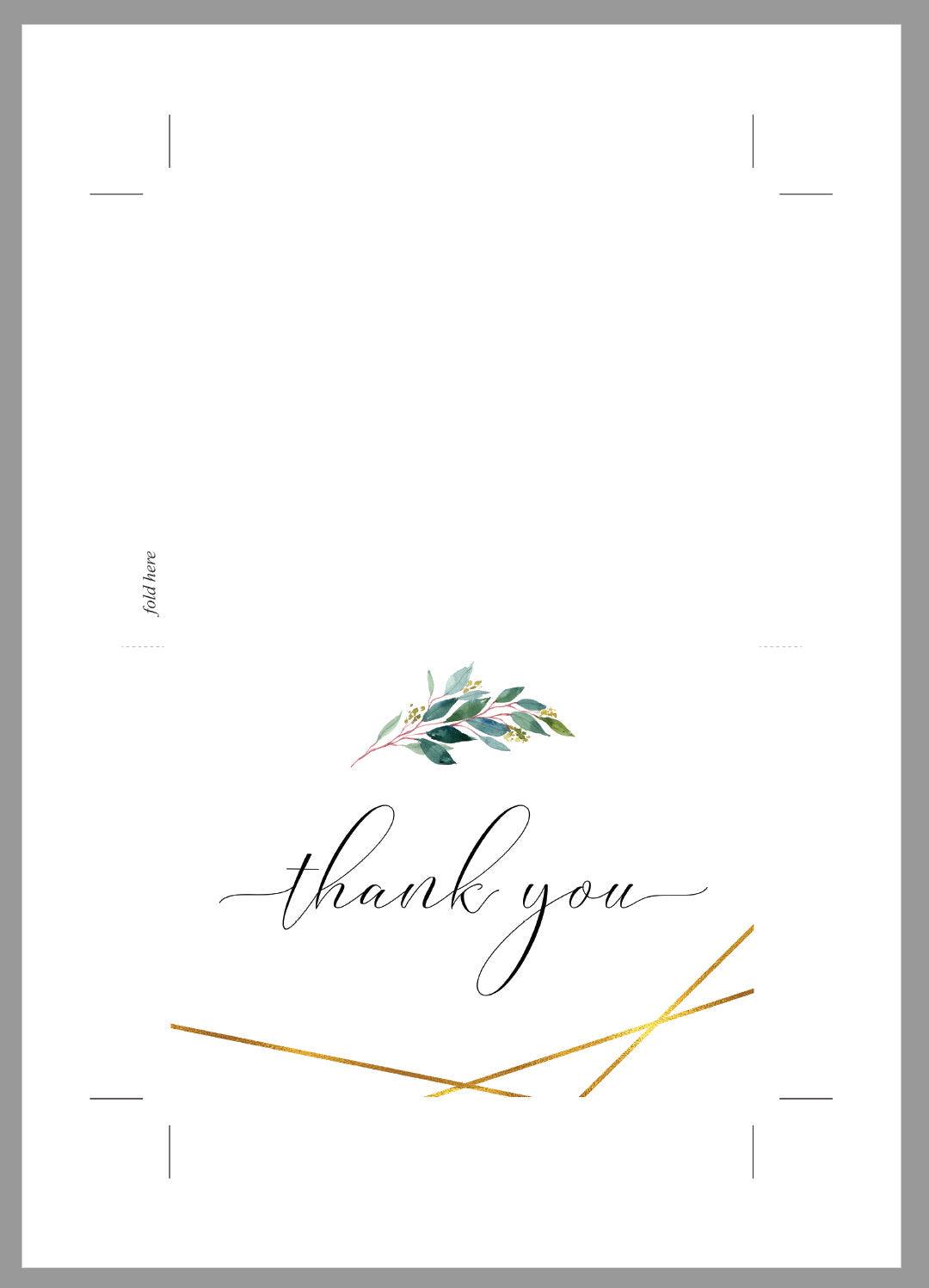 Geometric Wedding Thank You Card, Instant Download, Thank you Cards, Printable Thank You, Wedding Cards, Greenery, Gold - TARA - SAVVY PAPER CO
