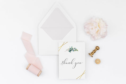 Geometric Wedding Thank You Card Instant Download Thank you Cards Printable Thank You Wedding Cards Greenery Gold - TARA - SAVVY PAPER CO