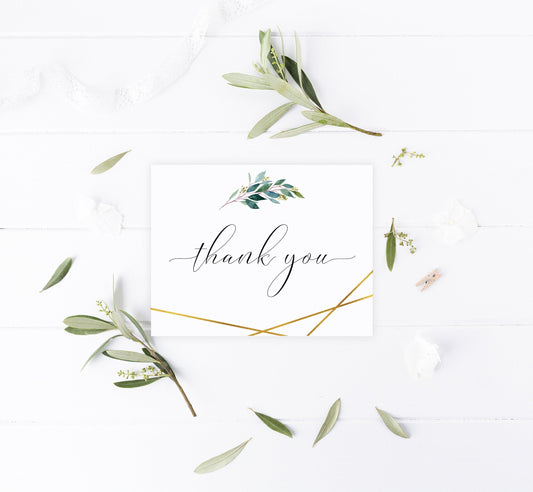 Geometric Wedding Thank You Card, Instant Download, Thank you Cards, Printable Thank You, Wedding Cards, Greenery, Gold - TARA - SAVVY PAPER CO