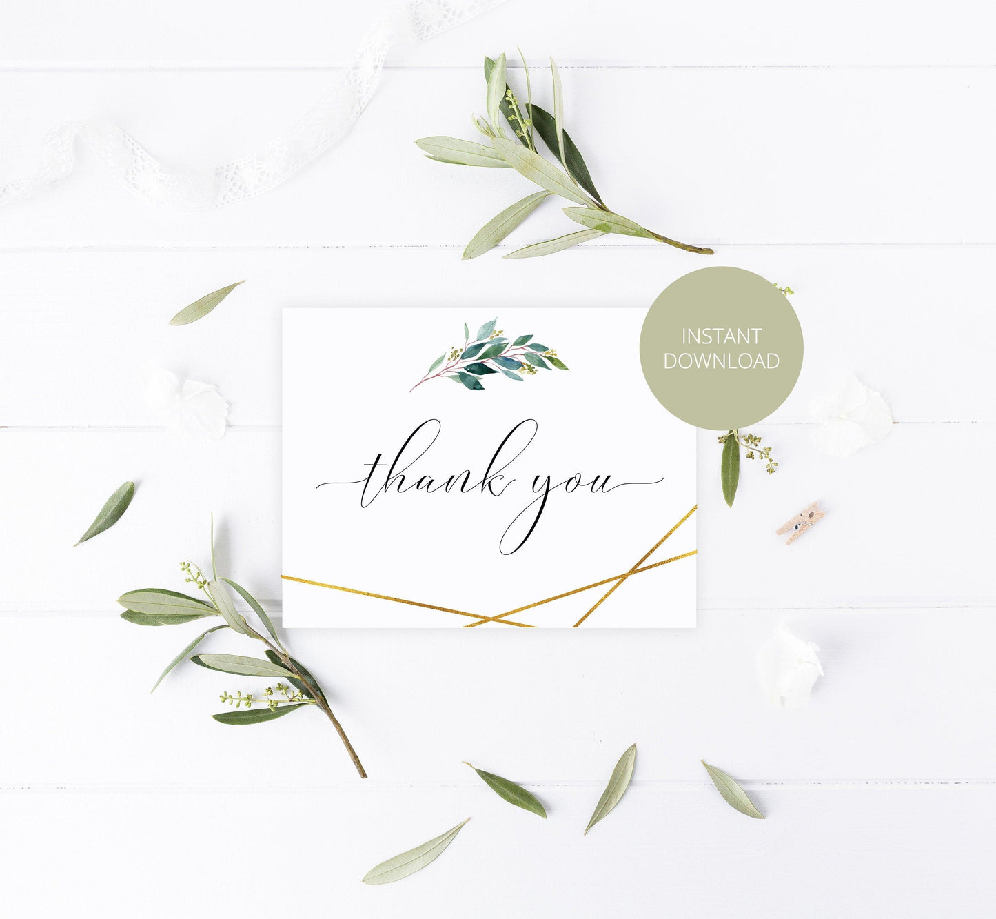 Geometric Wedding Thank You Card, Instant Download, Thank you Cards, Printable Thank You, Wedding Cards, Greenery, Gold - TARA - SAVVY PAPER CO