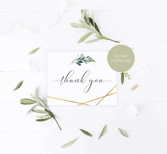 Geometric Wedding Thank You Card, Instant Download, Thank you Cards, Printable Thank You, Wedding Cards, Greenery, Gold - TARA - SAVVY PAPER CO