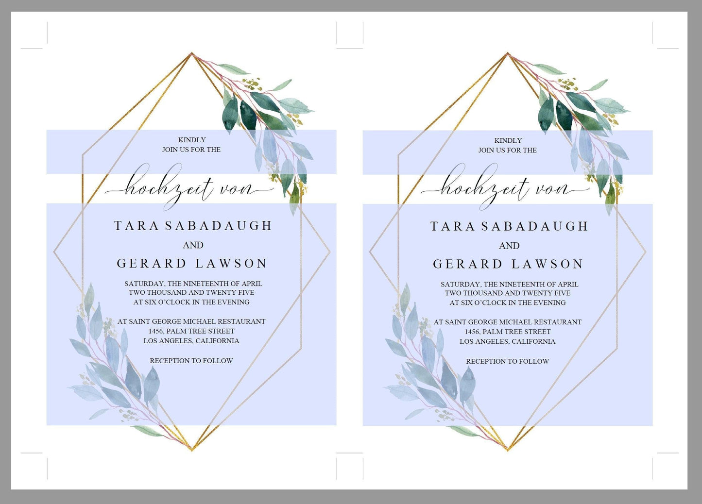 German Wedding Invitation, Geometrische Hochzeitseinladung, Greenery Wedding, Gold Hochzeit, Einladung, Deutsch einladenn- TARA - SAVVY PAPER CO