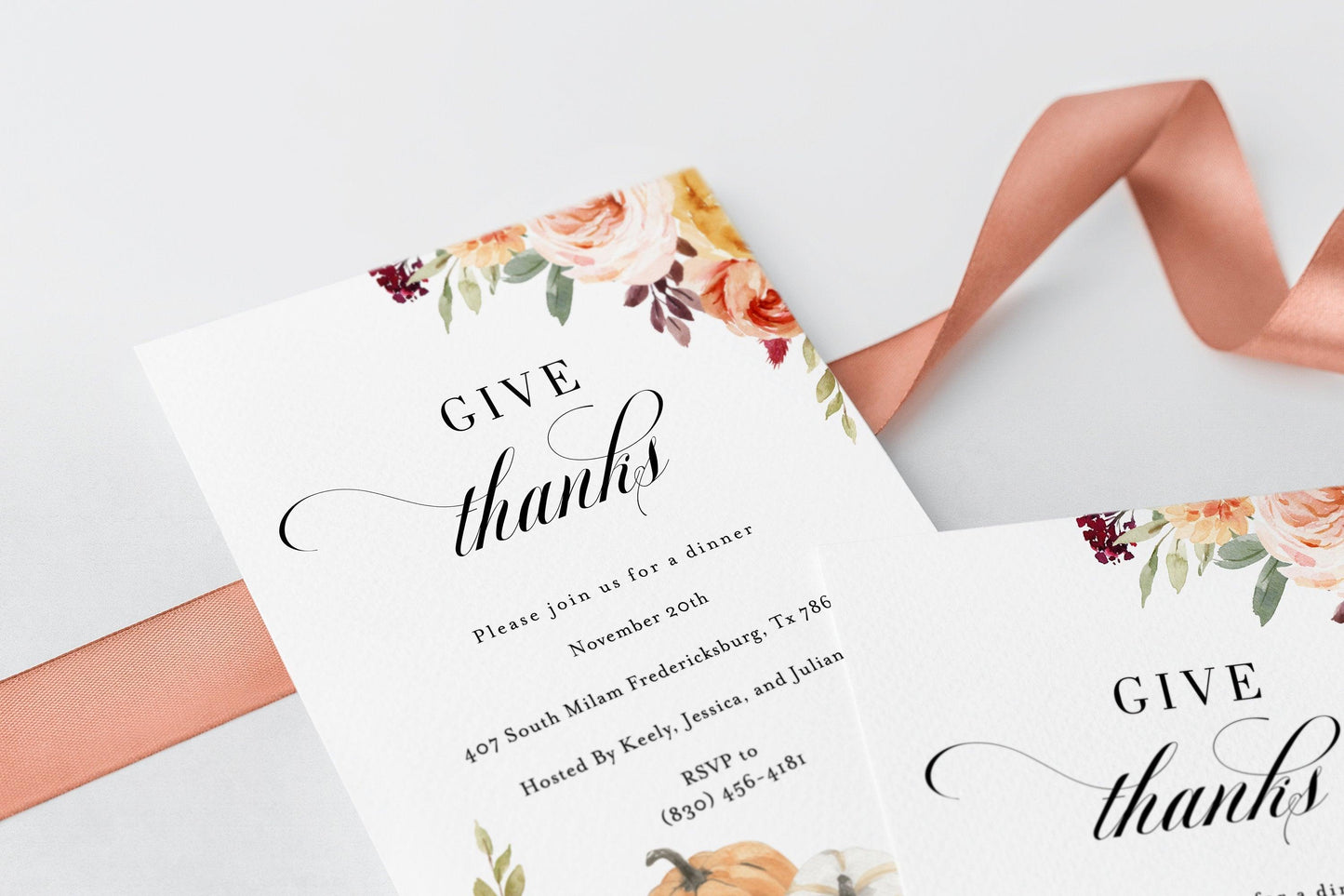 Give Thanks Invitation, Friendsgiving Invitation, Thanksgiving Party, Thanksgiving Invitation Instant Download Pumpkin Invite #KR1 - SAVVY PAPER CO