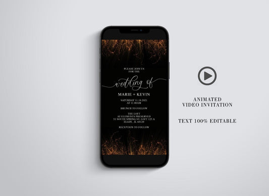Glitter Wedding Video Evite, Electronic Wedding Invite, Video Invitation, Animated Invitation, Instant Download, Glitter Rain, Gold - SAVVY PAPER CO