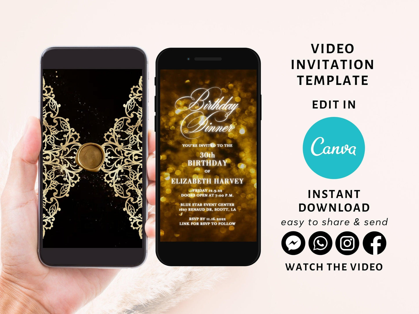Gold Birthday Invitation, Any Age Editable Invite Template, Electronic Birthday Invite, Dripping Digital Evite, Instant Download, Laser cut - SAVVY PAPER CO
