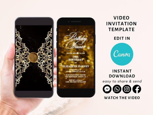 Gold Birthday Invitation, Any Age Editable Invite Template, Electronic Birthday Invite, Dripping Digital Evite, Instant Download, Laser cut - SAVVY PAPER CO