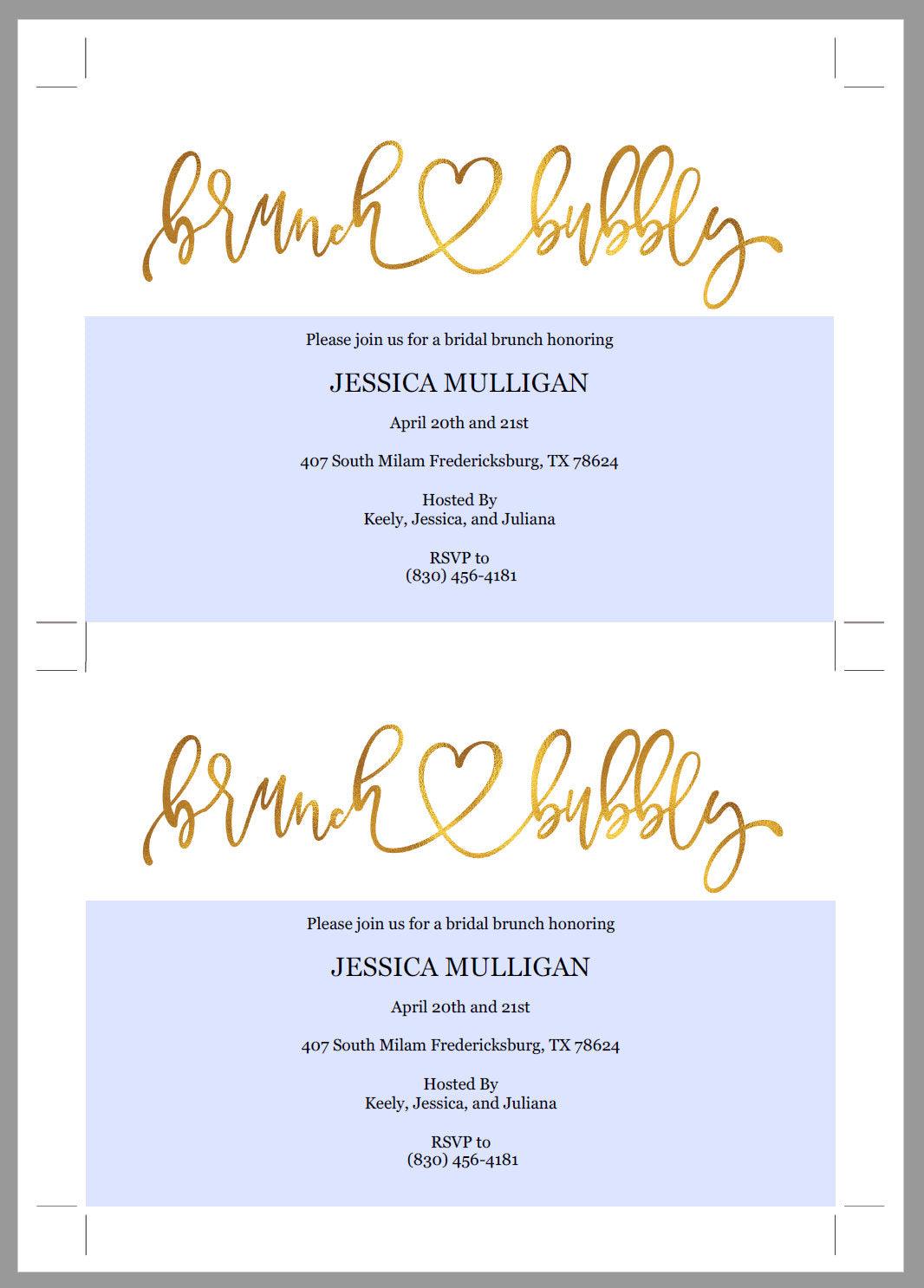 Gold Brunch and Bubbly Bridal Shower Invitation Instant Download Printable Editable Template DIY Bridal Shower Invite - JESSICA - SAVVY PAPER CO