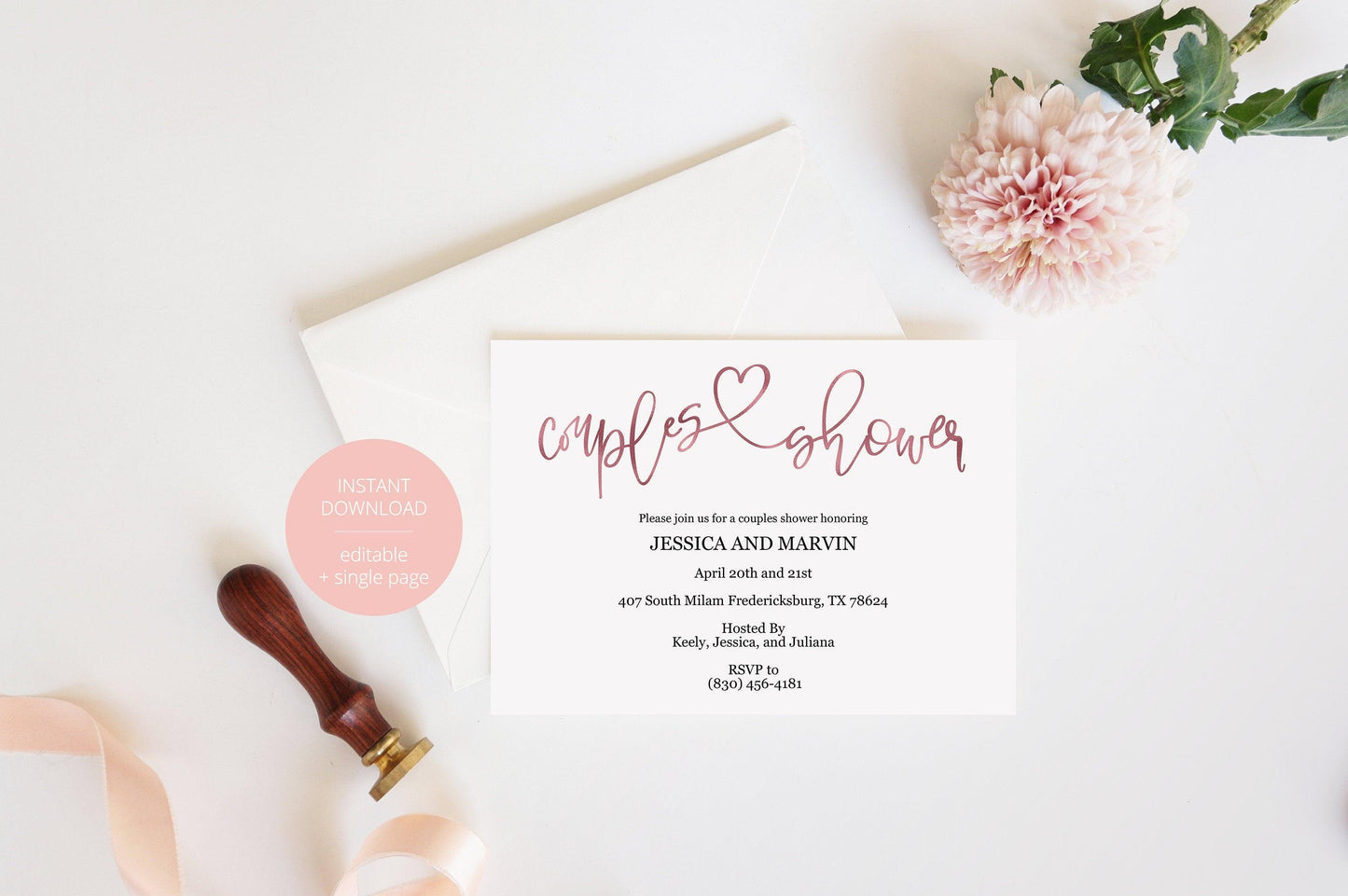 Gold Couples Shower Invitation Instant Download Printable Editable Template DIY Bridal Shower Invite -JESSICA - SAVVY PAPER CO