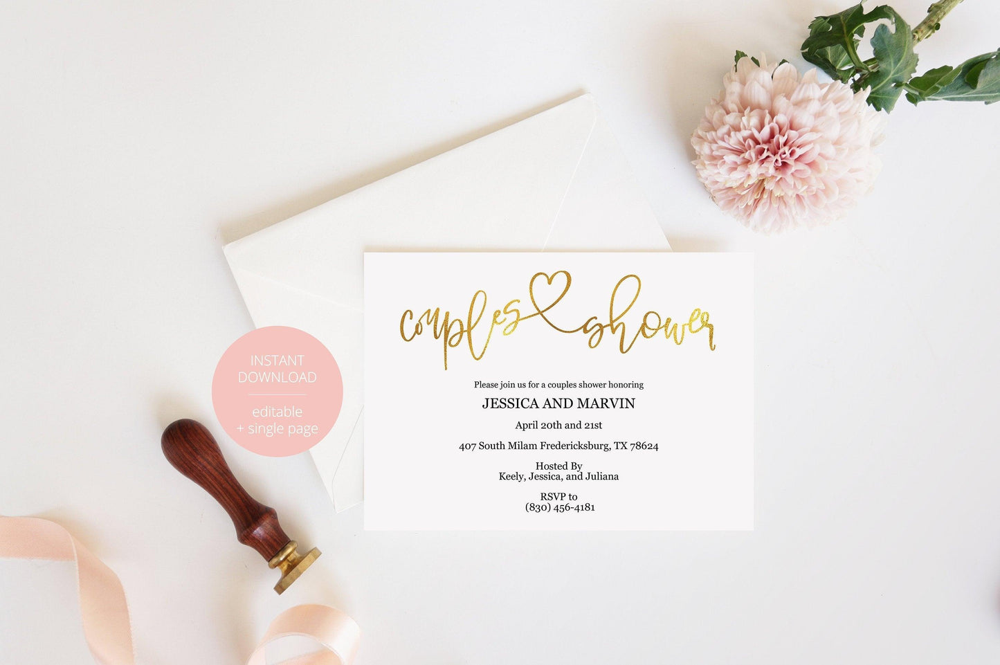 Gold Couples Shower Invitation Instant Download Printable Editable Template DIY Bridal Shower Invite -JESSICA - SAVVY PAPER CO