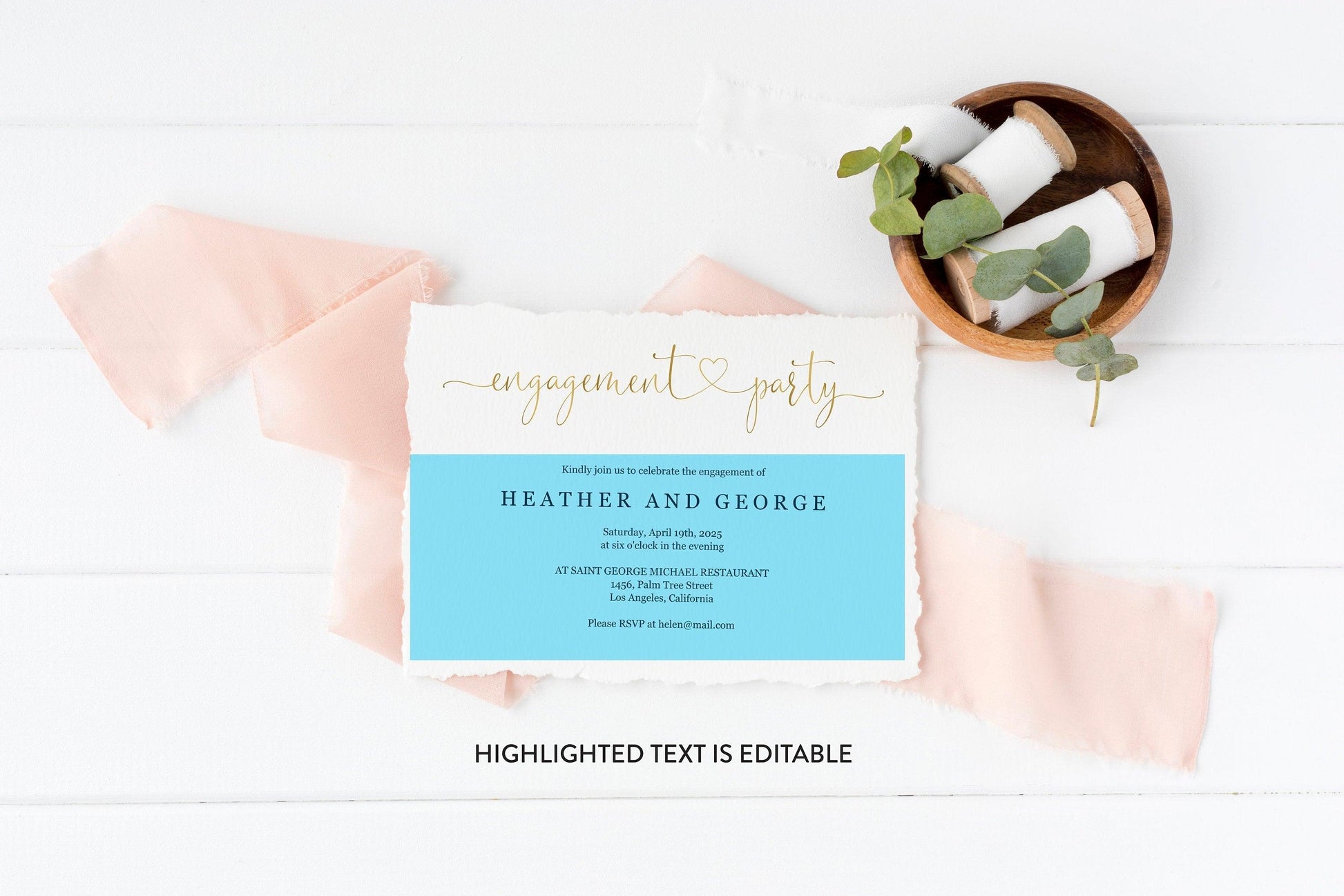 Gold Engagement Party Invite, Printable Invitation, Engagement Invites, Invitation Template, Instant Download - Heather - SAVVY PAPER CO