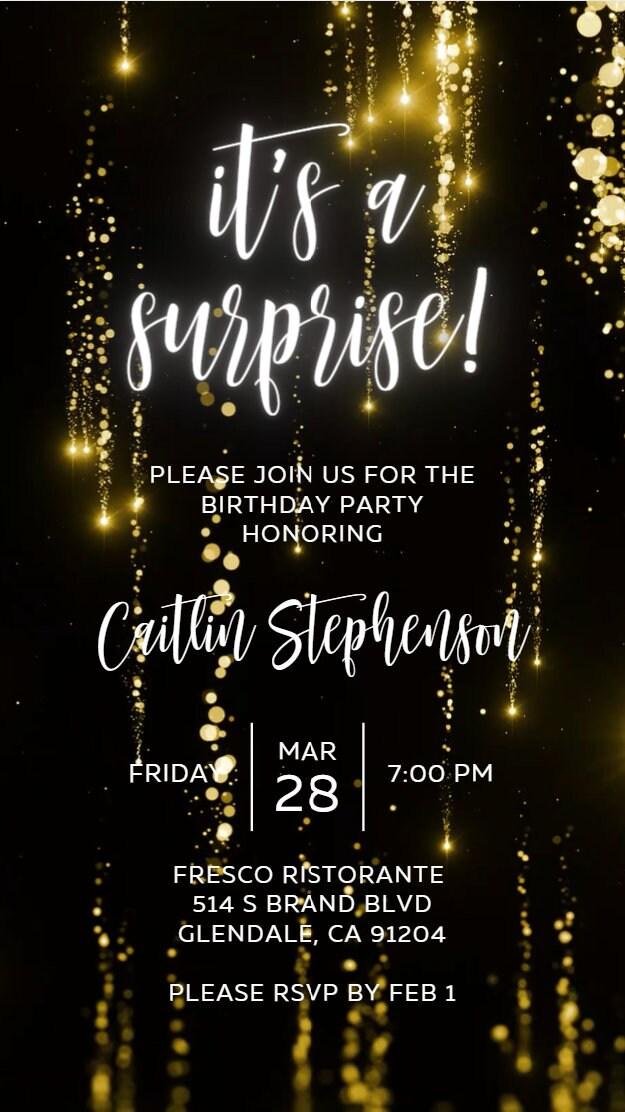 Gold Glitter Birthday Invitation, Any Age Editable Invite Template, Electronic Birthday Invite, Dripping Digital Evite Instant Download - SAVVY PAPER CO