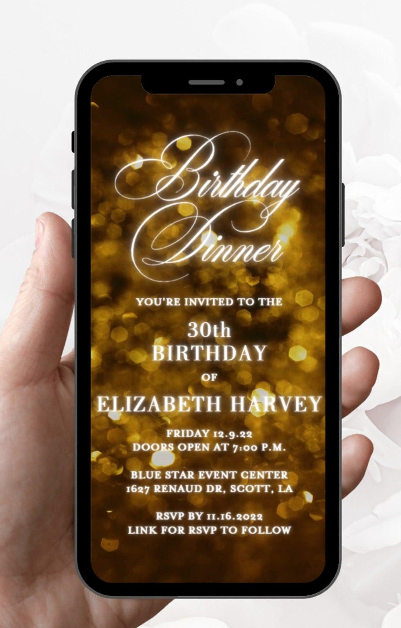 Gold Glitter Birthday Invitation, Any Age Editable Invite Template, Electronic Birthday Invite, Dripping Digital Evite Instant Download - SAVVY PAPER CO