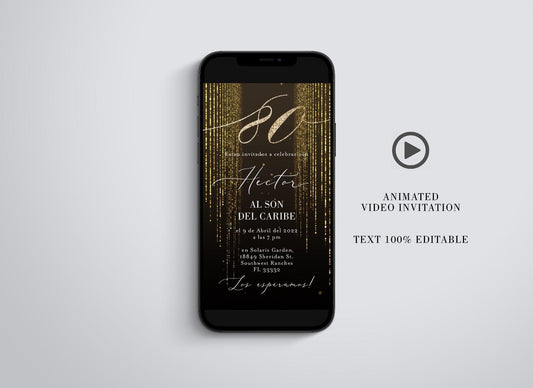 Gold Glitter Birthday Video Evite, Electronic Birthday Invite, Birthday Video Invitation, Animated Invitation, personalized e-invitation - SAVVY PAPER CO