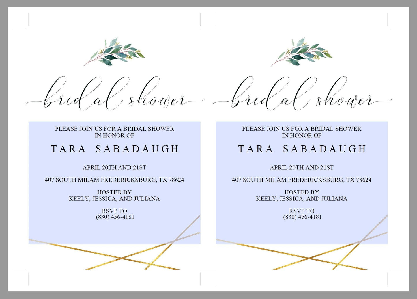 Gold Greenery Bridal Shower Invitation Instant Download Printable Editable Template DIY Bridal Shower Invite - TARA - SAVVY PAPER CO