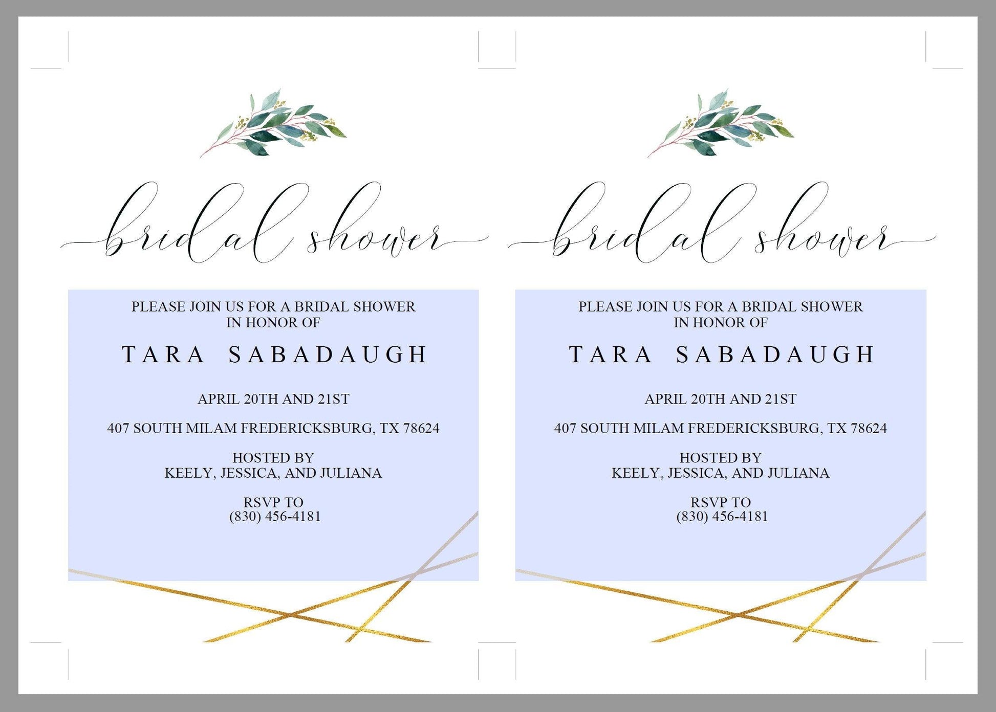 Gold Greenery Bridal Shower Invitation Instant Download Printable Editable Template DIY Bridal Shower Invite - TARA - SAVVY PAPER CO