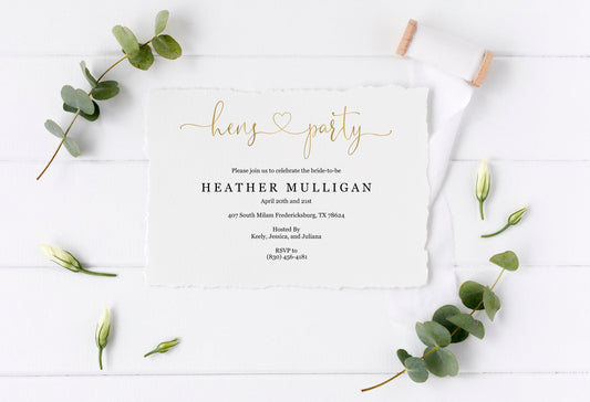 Gold Hens Party Invitation Instant Download Printable Editable Template DIY Bridal Shower Invite - Heather - SAVVY PAPER CO