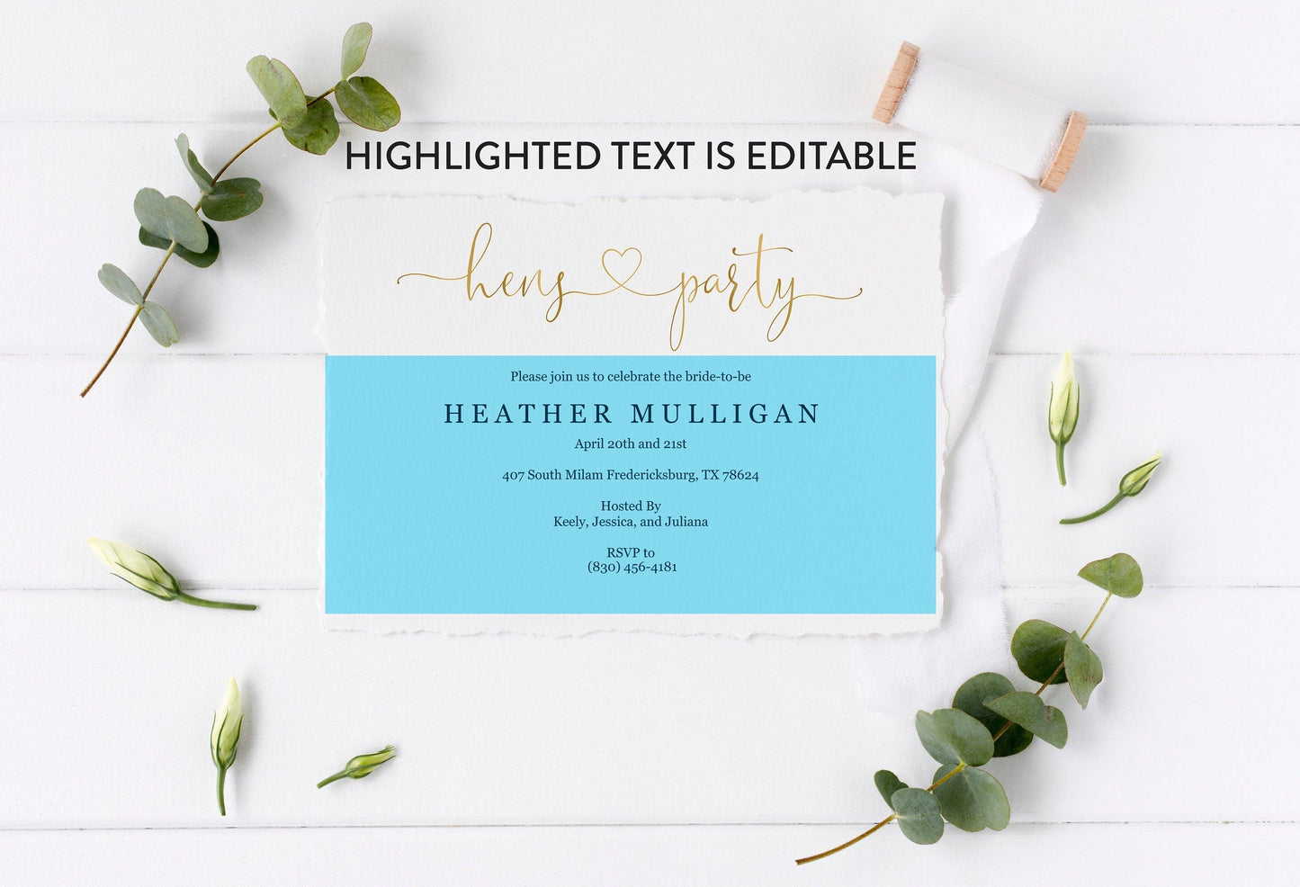 Gold Hens Party Invitation Instant Download Printable Editable Template DIY Bridal Shower Invite - Heather - SAVVY PAPER CO