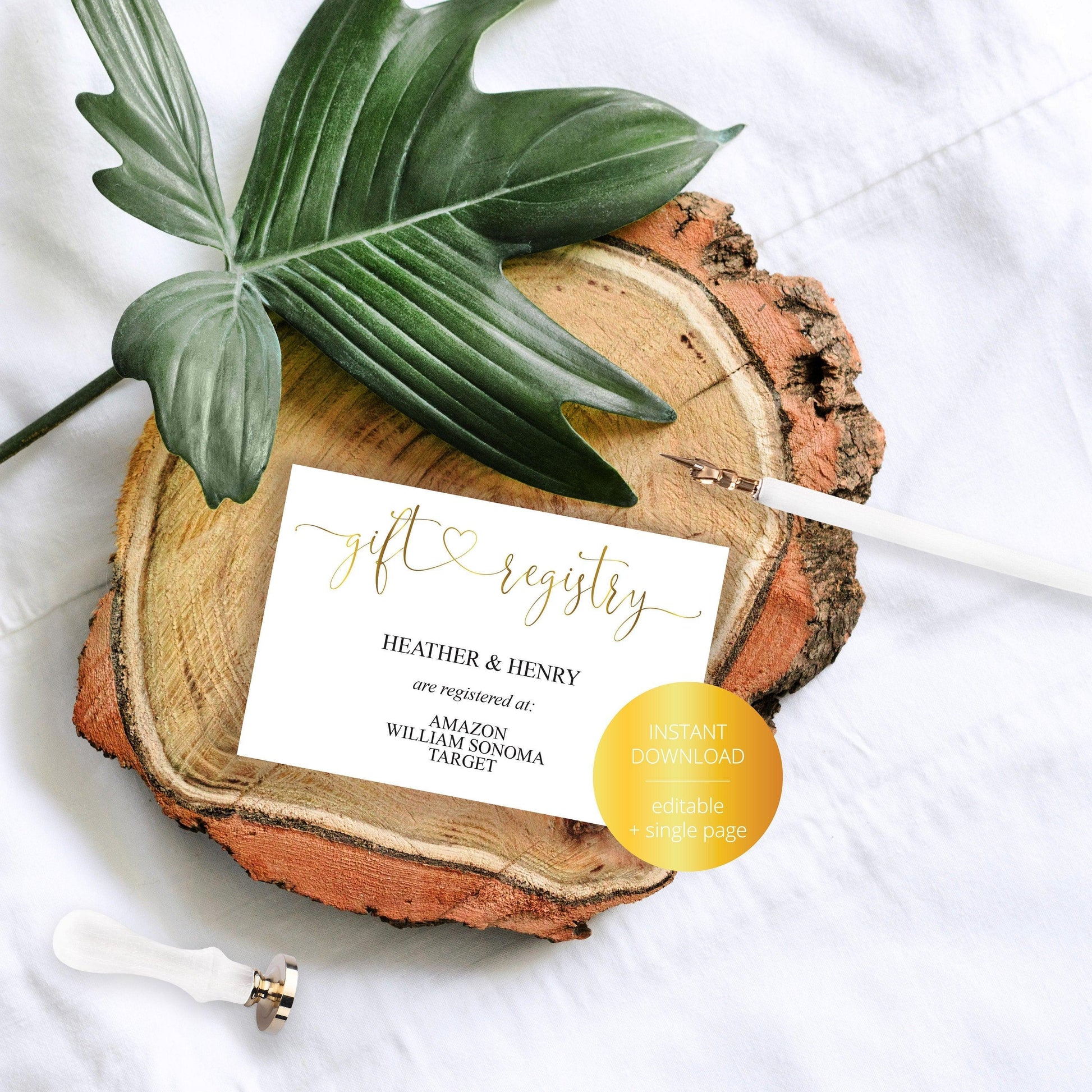 Gold Registry Card, Gift Registry, Wedding Template, Enclosure Cards, Registry Wedding, Shower Registry, Registry Card Insert - Heather - SAVVY PAPER CO