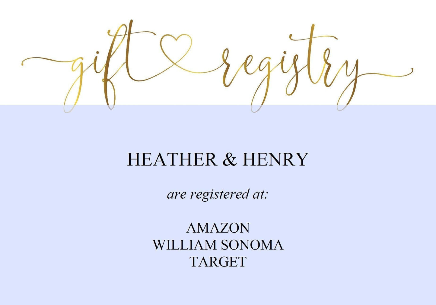 Gold Registry Card, Gift Registry, Wedding Template, Enclosure Cards, Registry Wedding, Shower Registry, Registry Card Insert - Heather - SAVVY PAPER CO