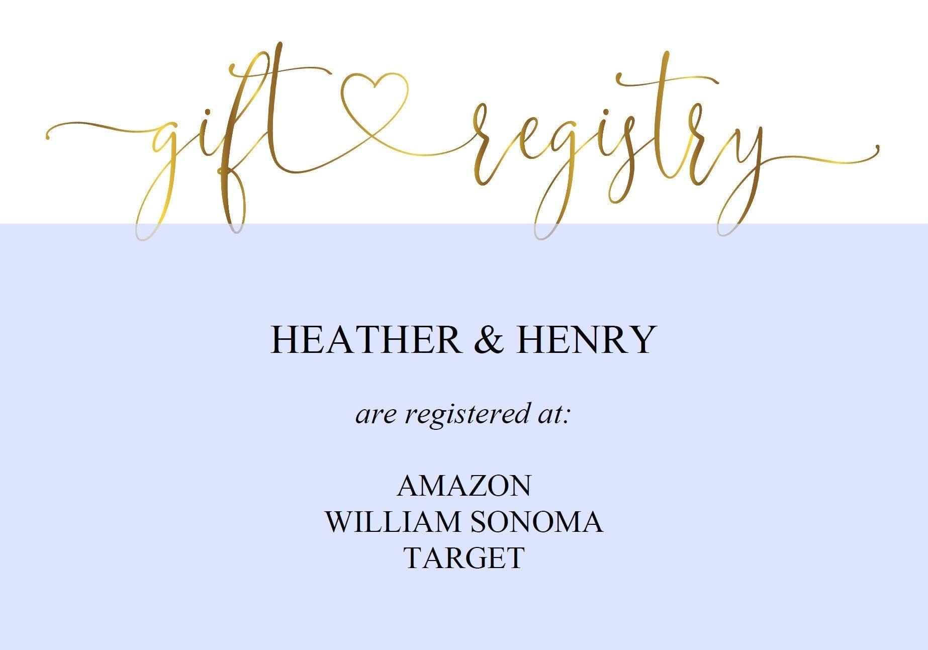 Gold Registry Card, Gift Registry, Wedding Template, Enclosure Cards, Registry Wedding, Shower Registry, Registry Card Insert - Heather - SAVVY PAPER CO