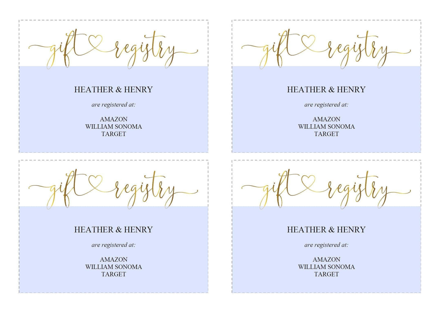 Gold Registry Card, Gift Registry, Wedding Template, Enclosure Cards, Registry Wedding, Shower Registry, Registry Card Insert - Heather - SAVVY PAPER CO