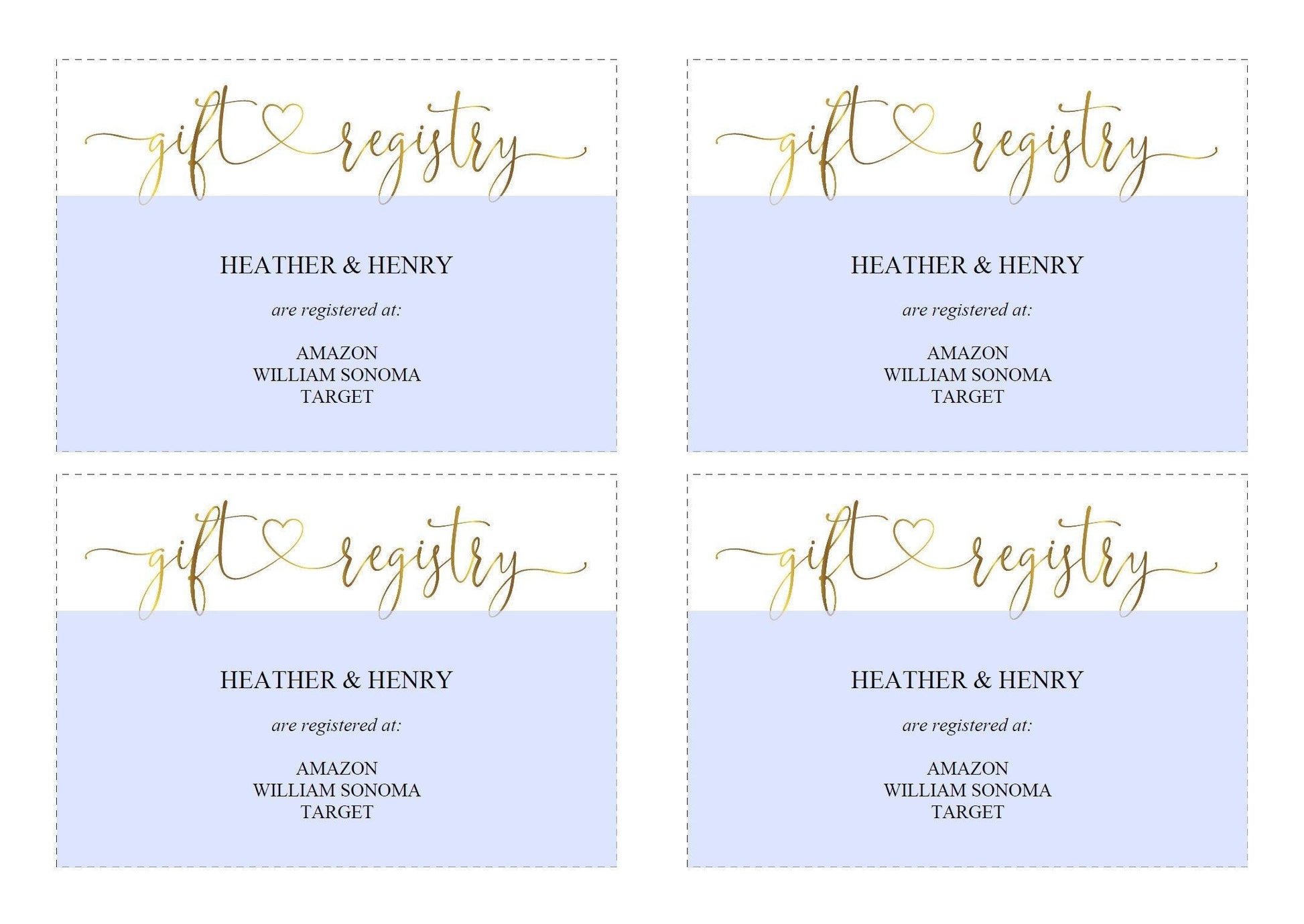 Gold Registry Card, Gift Registry, Wedding Template, Enclosure Cards, Registry Wedding, Shower Registry, Registry Card Insert - Heather - SAVVY PAPER CO