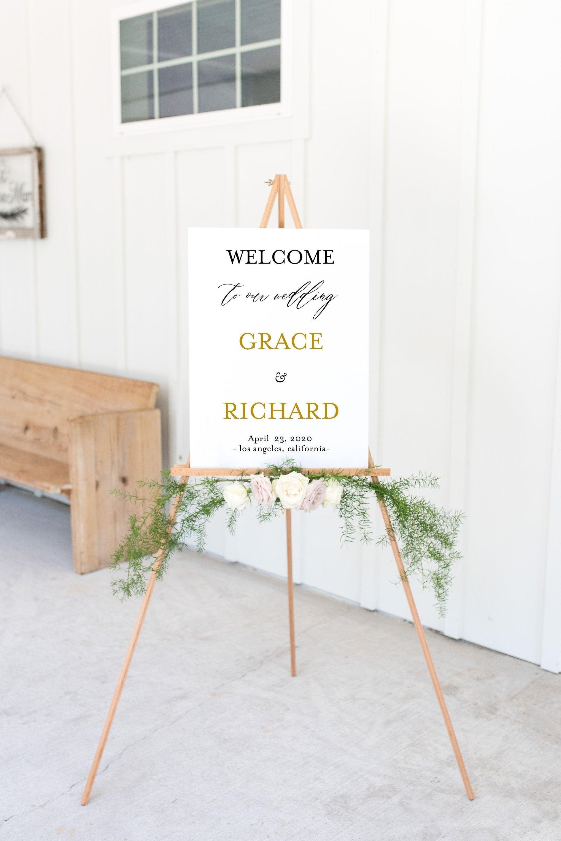 Gold Wedding Printable Welcome Sign, Christmas Editable Template, Instant Download - Grace - SAVVY PAPER CO