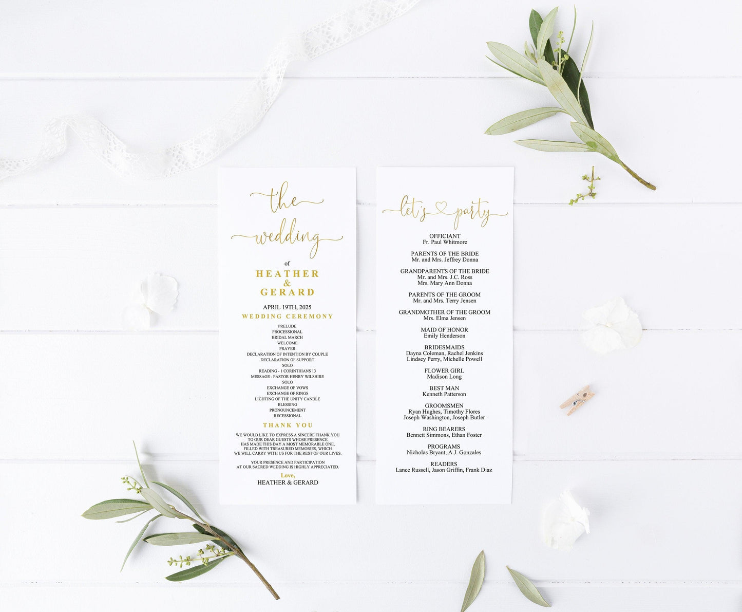 Gold Wedding Program Template Printable Ceremony Programs Editable Template Instant download - Heather - SAVVY PAPER CO