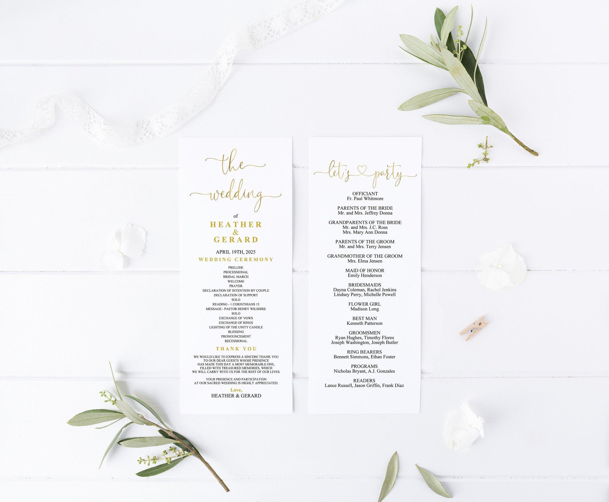 Gold Wedding Program Template Printable Ceremony Programs Editable Template Instant download - Heather - SAVVY PAPER CO
