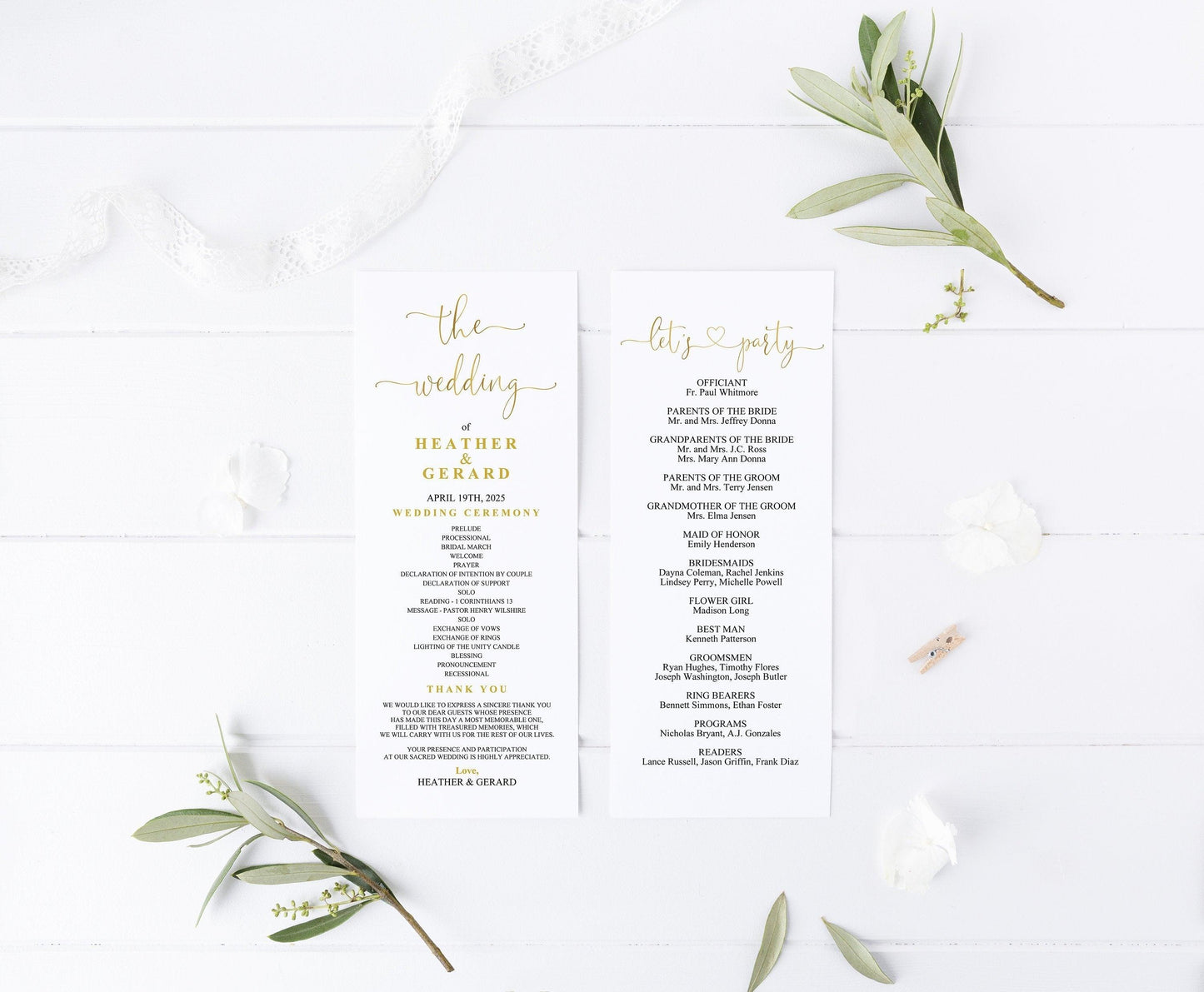 Gold Wedding Program Template Printable Ceremony Programs Editable Template Instant download - Heather - SAVVY PAPER CO