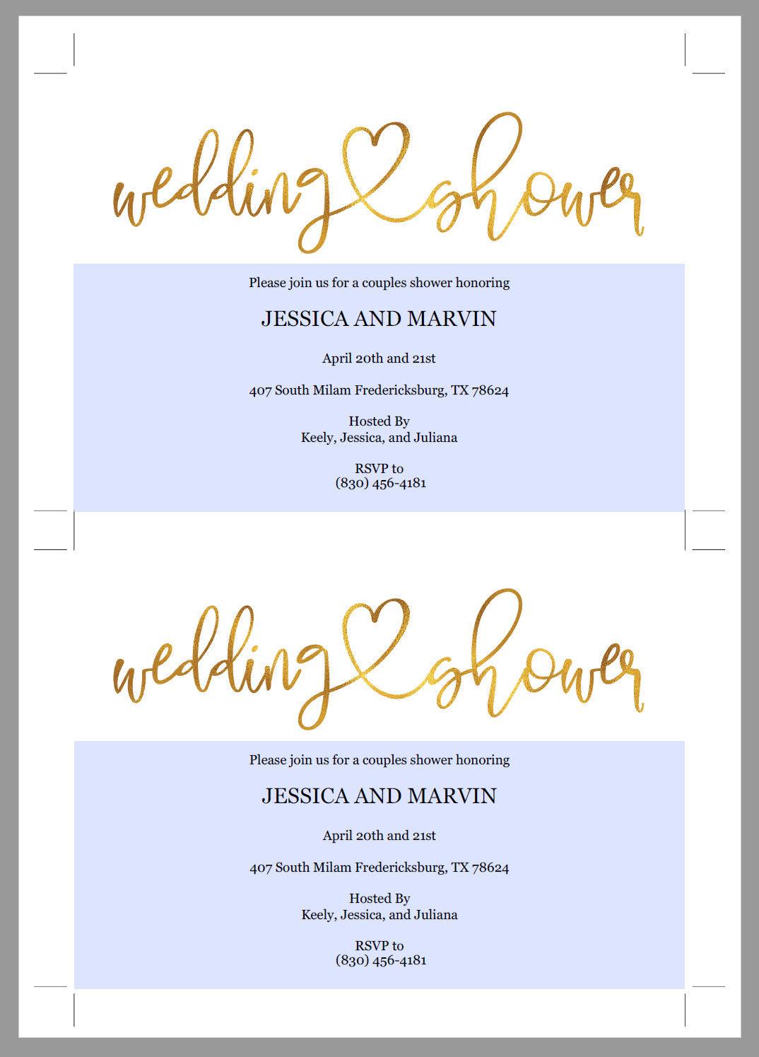 Gold Wedding Shower Invitation Instant Download Printable Editable Template DIY Bridal Shower Invite -JESSICA - SAVVY PAPER CO