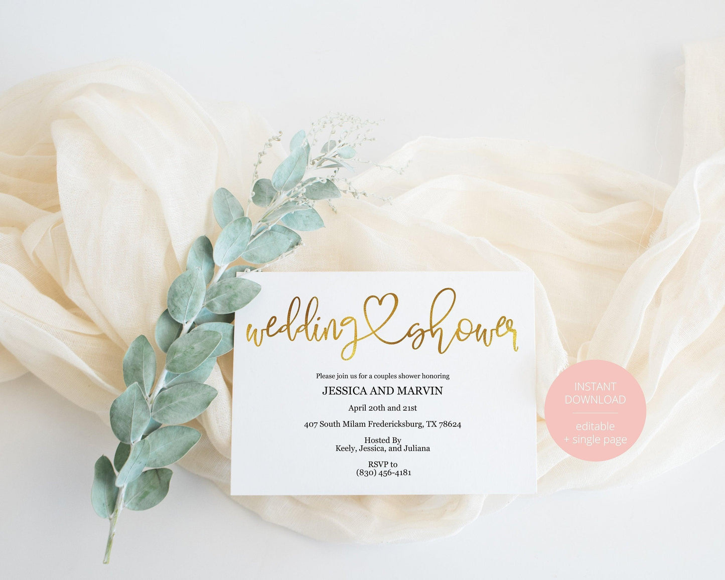 Gold Wedding Shower Invitation Instant Download Printable Editable Template DIY Bridal Shower Invite -JESSICA - SAVVY PAPER CO