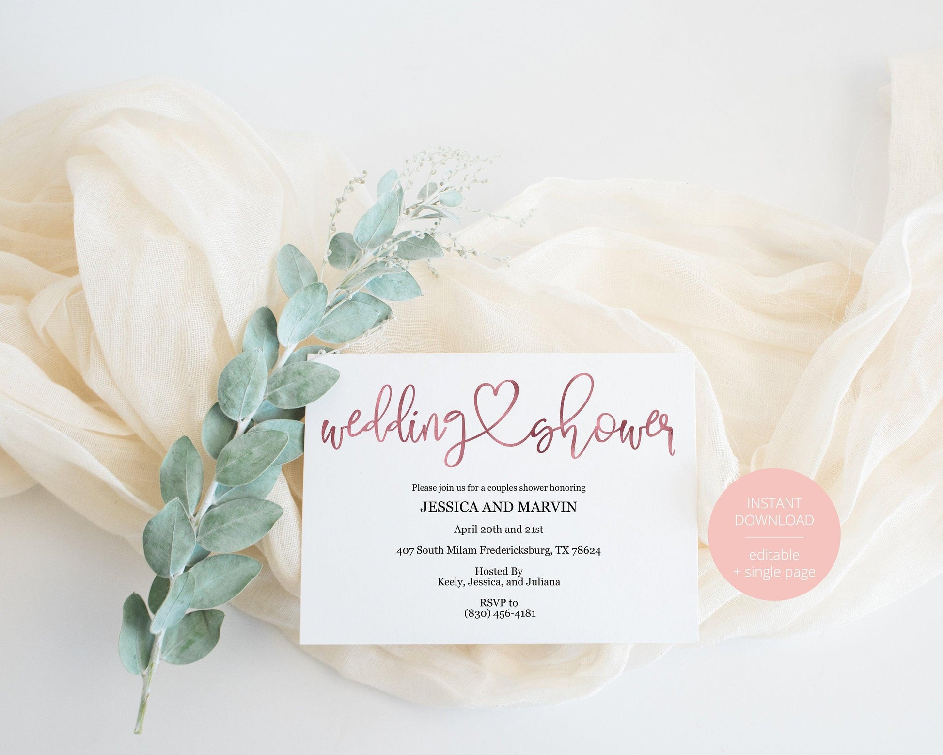 Gold Wedding Shower Invitation Instant Download Printable Editable Template DIY Bridal Shower Invite -JESSICA - SAVVY PAPER CO