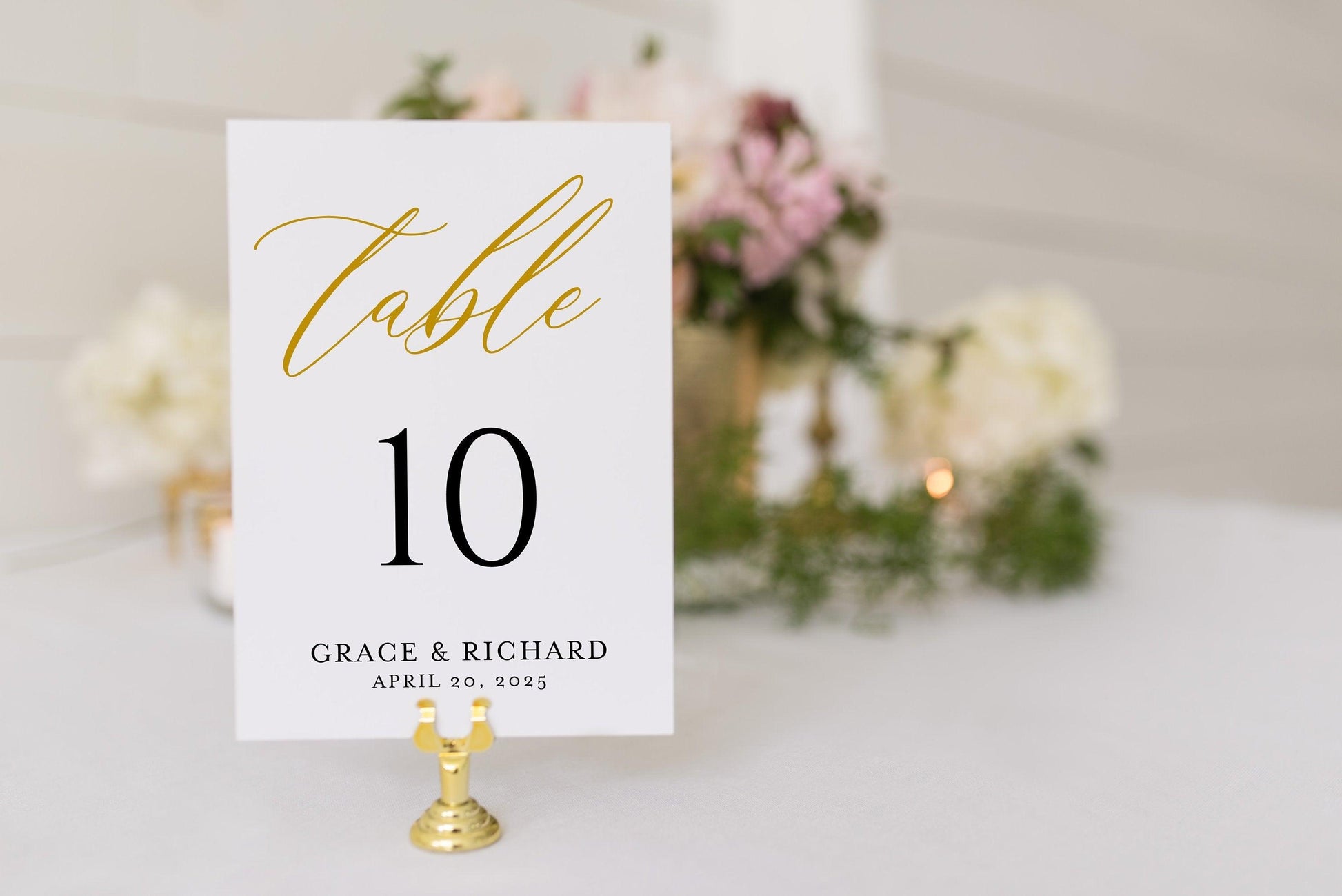 Gold Wedding Table Number, Calligraphy Printable Numbers Printable Instant Download Templett Table Number Cards -Grace - SAVVY PAPER CO