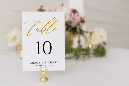 Gold Wedding Table Number, Calligraphy Printable Numbers Printable Instant Download Templett Table Number Cards -Grace - SAVVY PAPER CO