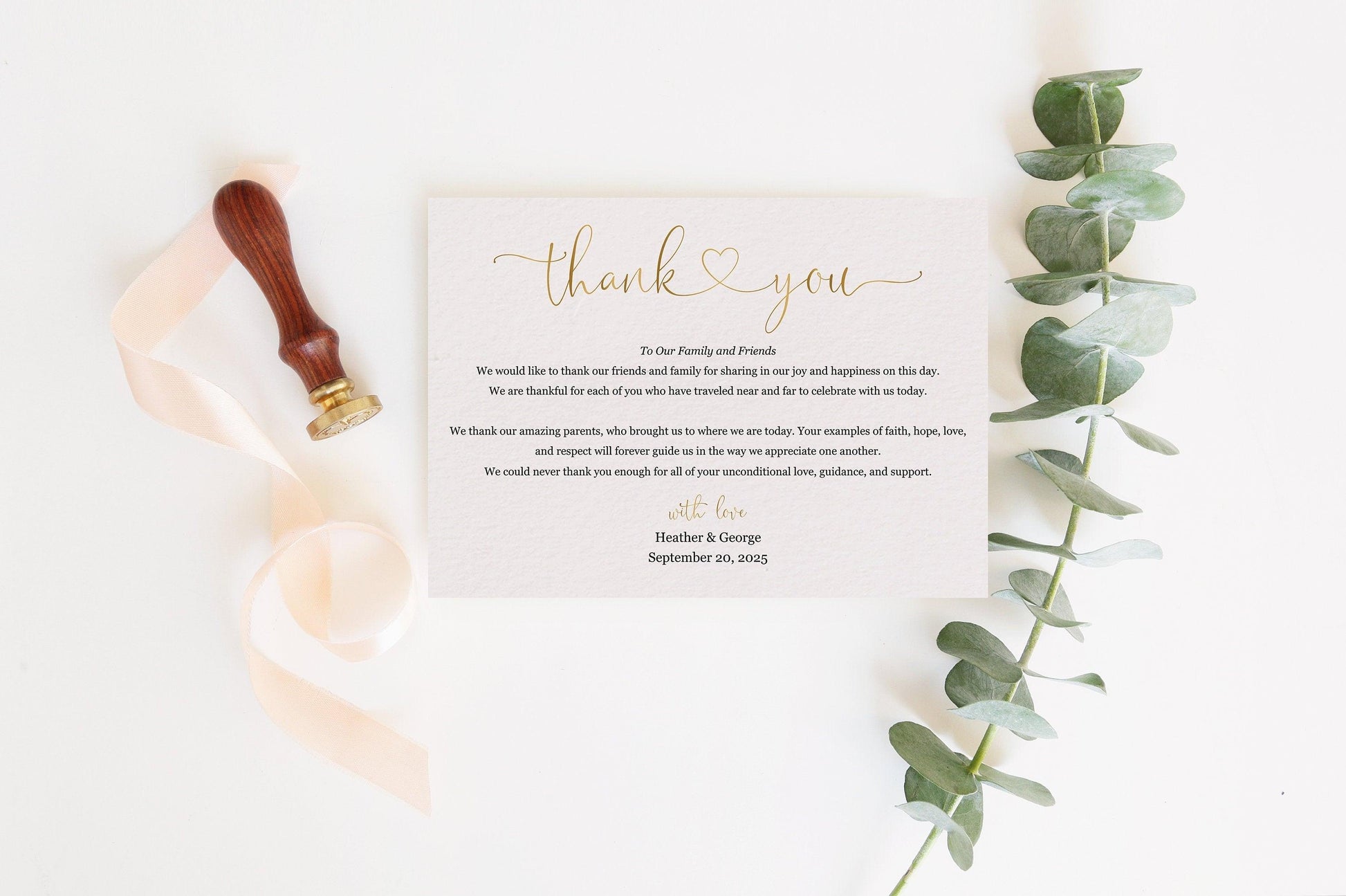 Gold Wedding Thank You Note Instant Download Thank you Cards Printable Thank You Wedding Cards Calligraphy Heart - Heather - SAVVY PAPER CO